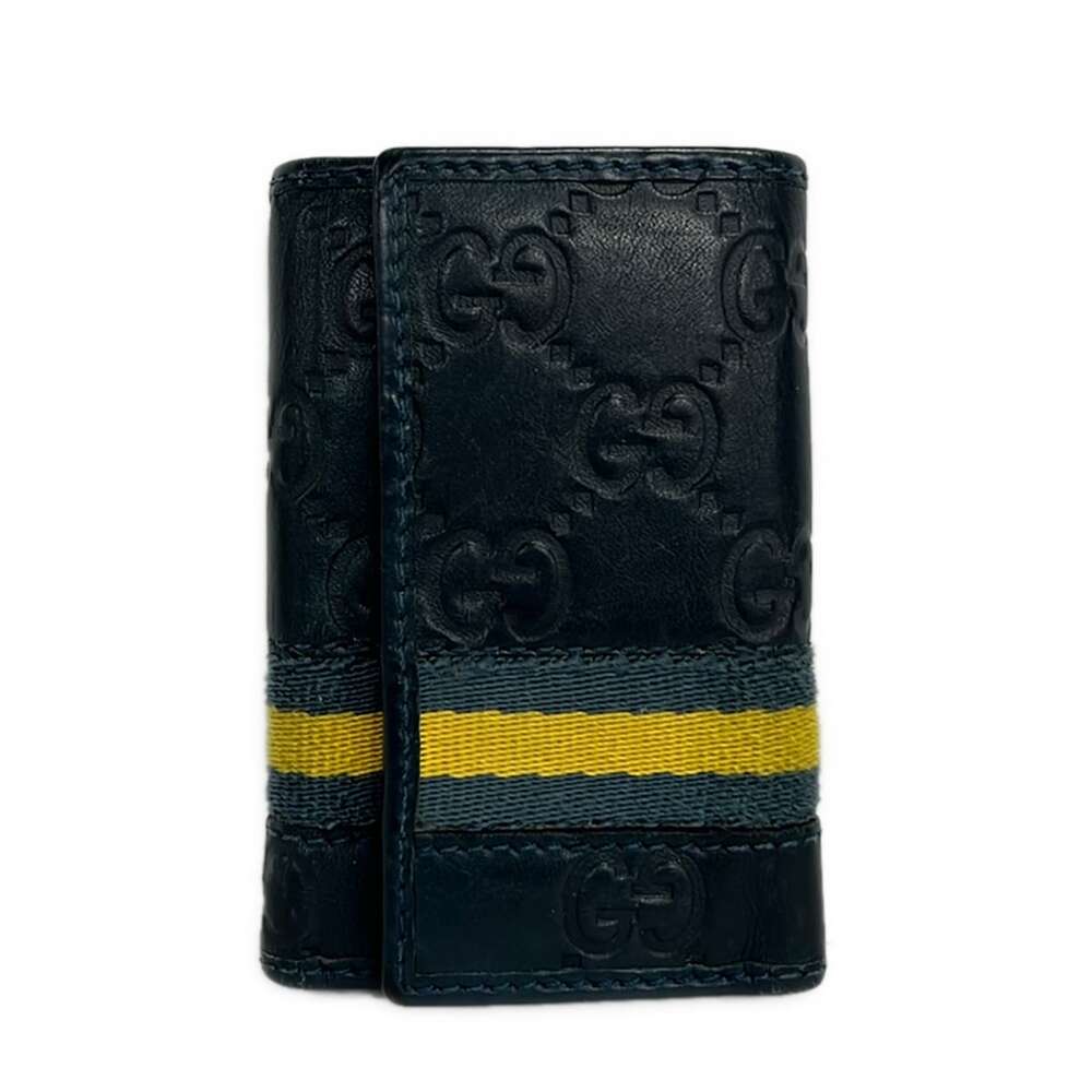 Gucci Guccissima Key Case 138077 Dark Navy Yellow Leather Cotton